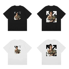 Off-White Oil Painting Figure Arrow Cross Print Short Sleeve T-Shirt