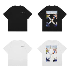 Off-White Landscape Painting Arrow Cross Print Short Sleeve T-Shirt