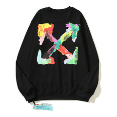 Off-White Black Colorful Paint Splash Arrow Crewneck Sweatshirt
