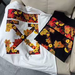 Off-White Autumn Maple Sunflower Arrow Cross Print Short Sleeve T-Shirt