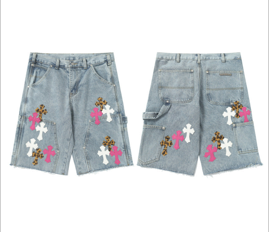 Chrome Hearts Blue Pink-White Script Logo Sweatshorts