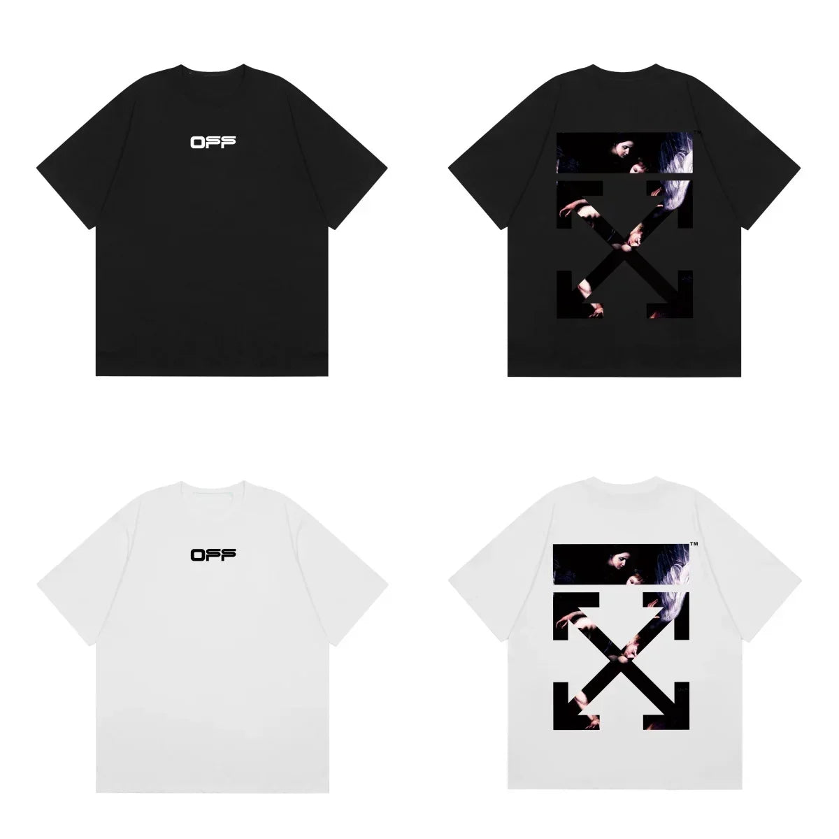 Off-White Black Pink Block Arrow Cross Print Short Sleeve T-Shirt