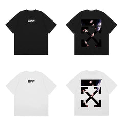 Off-White Black Pink Block Arrow Cross Print Short Sleeve T-Shirt