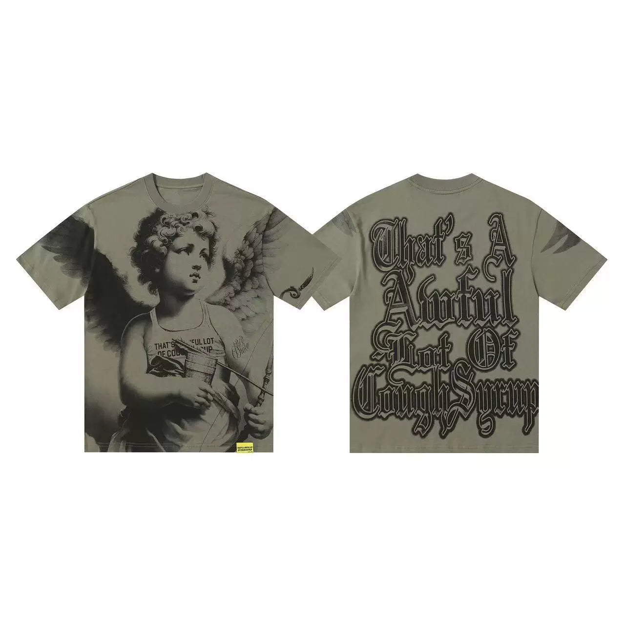 That's A Awful Lot Of Cough Syrup Angel Heart Graphic T-Shirt - Military Green