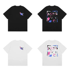 Off-White Pink Purple Abstract Arrow Cross Print Short Sleeve T-Shirt