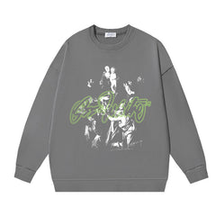 Off-White Dark Grey Neon Typography Portrait Crewneck Sweatshirt