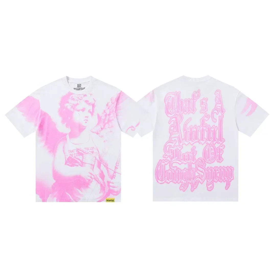 That's A Awful Lot Of Cough Syrup Angel Heart Graphic T-Shirt - Pink