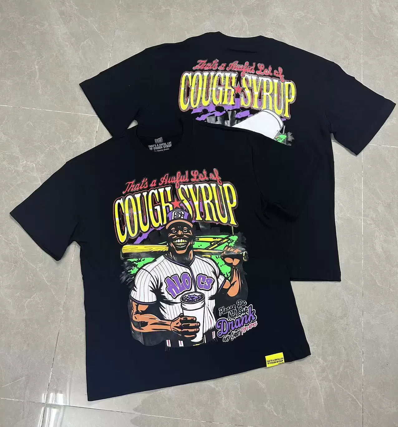 That's A Awful Lot Of Cough Syrup Baseball Graphic T-Shirt - Black