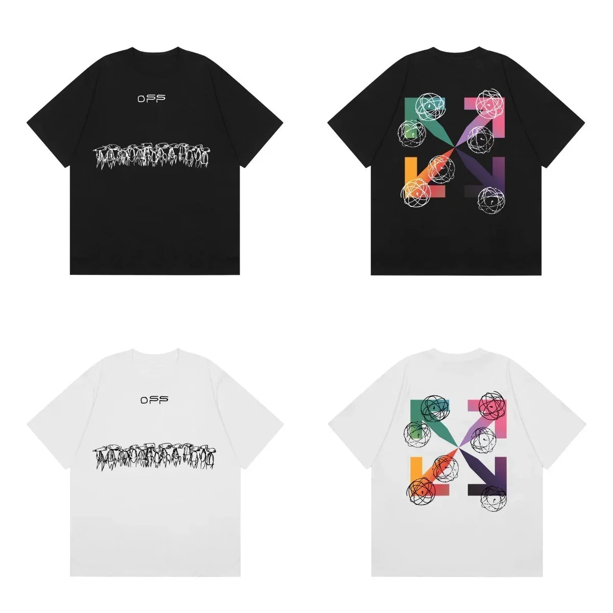 Off-White Color Block Letter Arrow Cross Print Short Sleeve T-Shirt