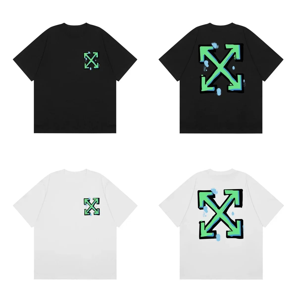 Off-White Neon Green Arrow Cross Print Short Sleeve T-Shirt